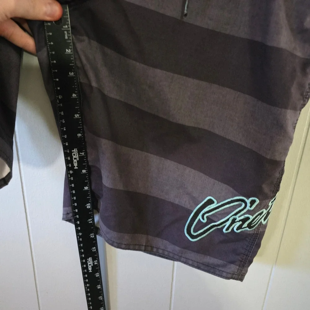 O'Neill Board‎ Shorts Mens 34 L Charcoal Black Striped Good Cargo Swim Trunks